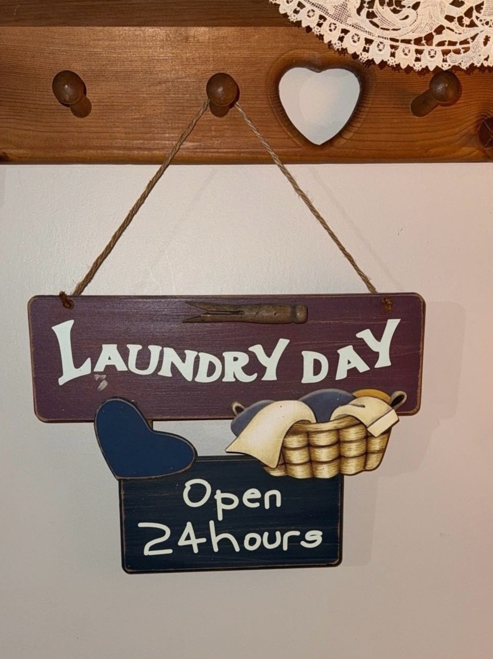 Laundry Room Open 24 Hours Wall Plaque Vintage Whimsical Laundry Decor